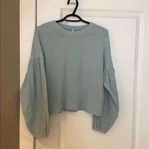 Z Supply Waffle Crop Shirt with Balloon Sleeves